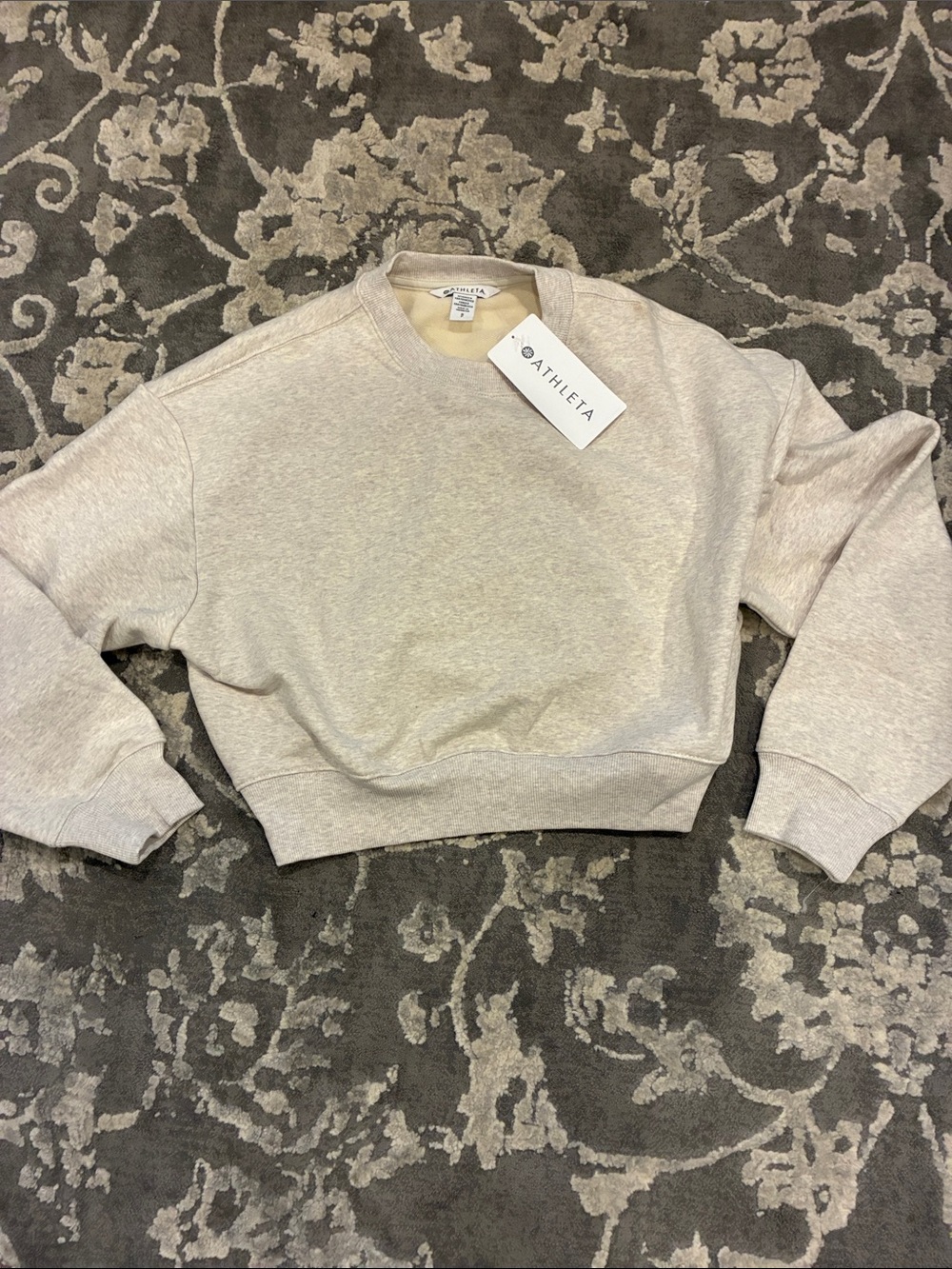 Athleta Cream Heather Cropped Crew Sweatshirt